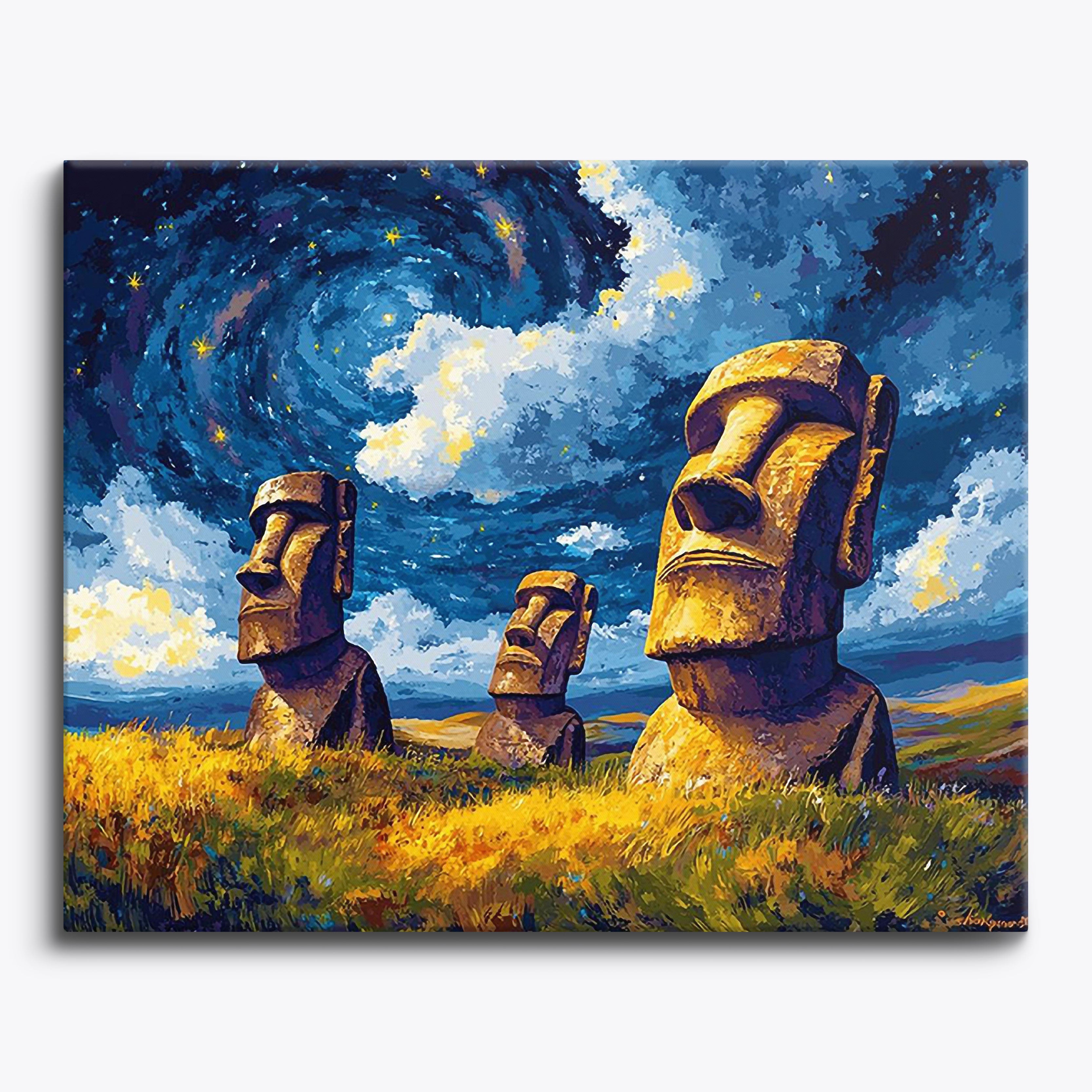 Starry Moai Night No Frame / Regular (15.75"x19.7"/40x50cm) / 24 colors