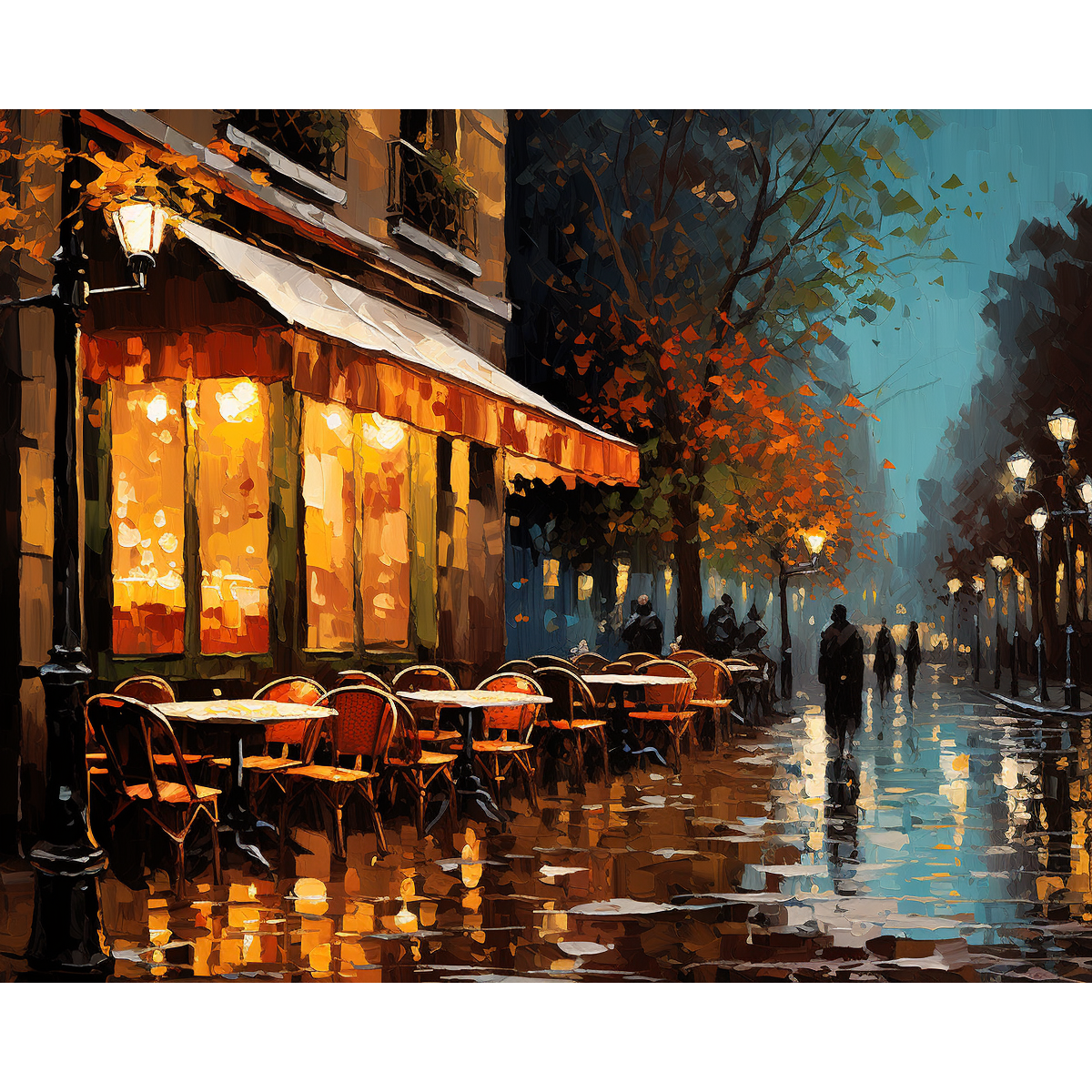 Reflexos da chuva Um café parisiense